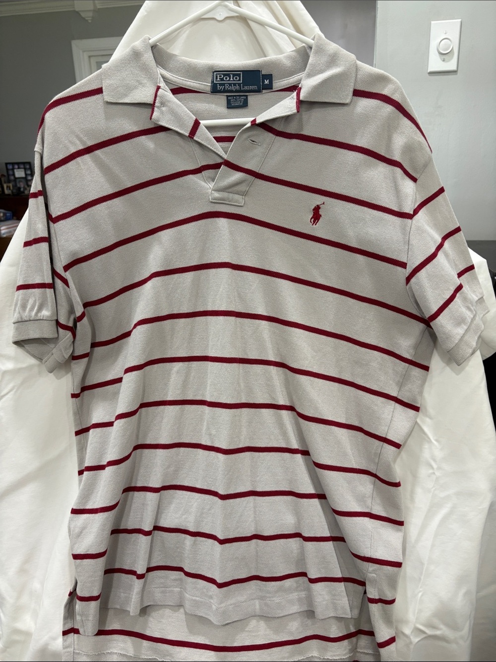 Polo by Ralph Lauren Light Gray Polo with Red Stripes